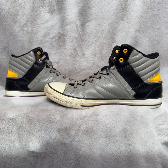 Converse Chuck Taylor All Star High Top Shoes Mens 10 Gray Black Yellow Sneakers - Picture 3 of 8